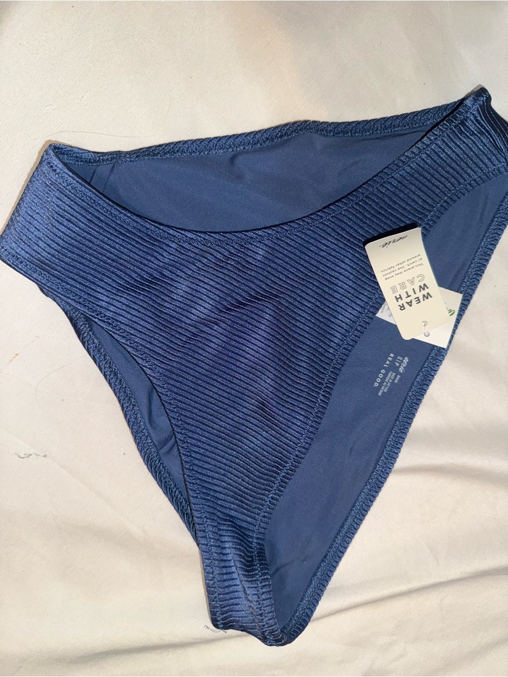 aerie Ribbed High-Cut Bikini Bottoms in Navy Blue